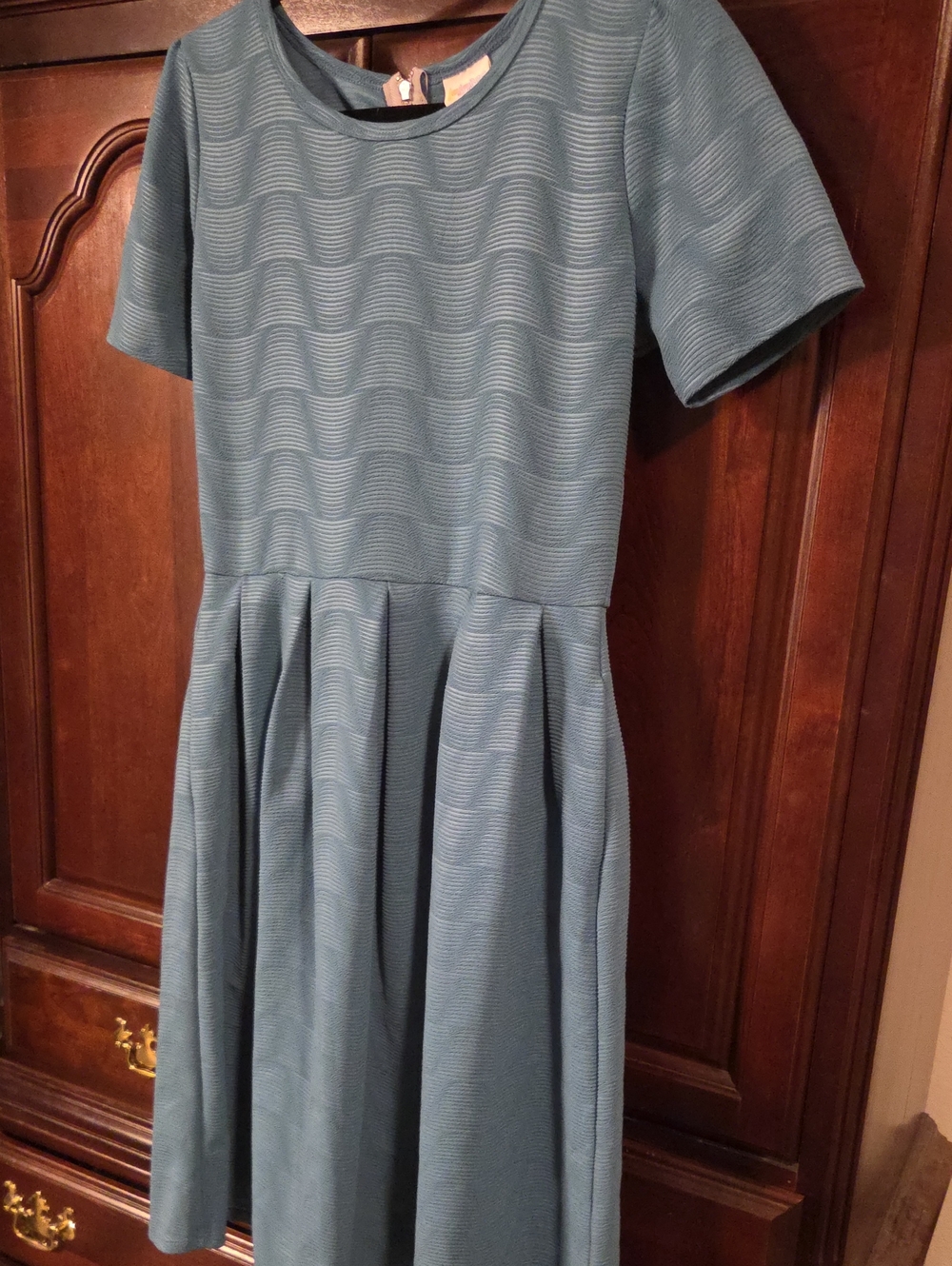 LuLaRoe Steel Blue Textured Fit-and-Flare Dress Sz Lg Womens